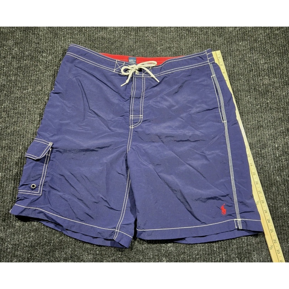 Polo Ralph Lauren Swim Trunks Mens L Blue Red Mesh Lined Bellagio Shorts